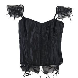 Vintage Y2K Over Bust Corset Top Black XL Lace Shoulders